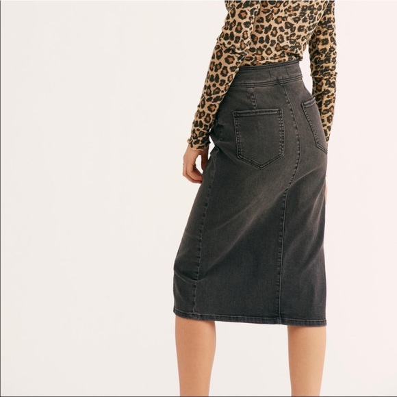 Free People Maddie Denim Midi Skirt in Black as Night - Picture 2 of 6